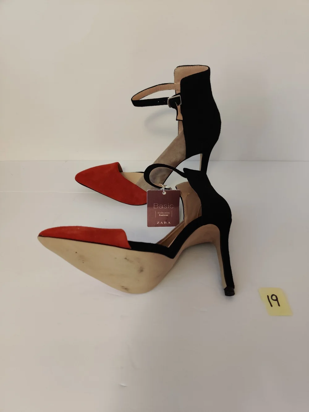 Zara Two-Tone Pointed Toe Ankle Strap Heels in Red and Black 6.5 As Is